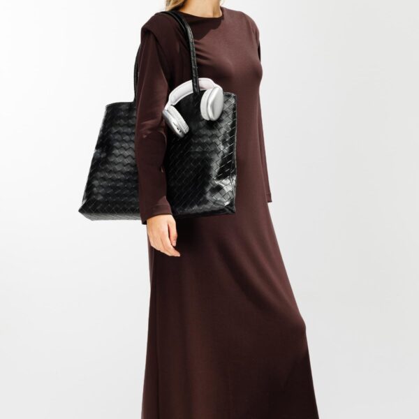 فستان Aller مصنوع من القطن المضغوط باللون البني المر