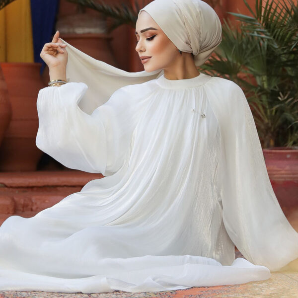 فستان حجاب أبيض بأكمام بالون 53781b