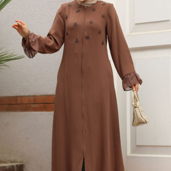 عباية حجاب بنية مطرزة بالخرز 520090kh