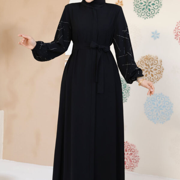 عباية حجاب سوداء بأكمام منقوشة 61366s