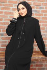 عباية حجاب سوداء بجيوب 45281s - صورة من 3