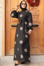 فستان حجاب نحاسي منقوش بالزهور 30442bkr - صورة من 3