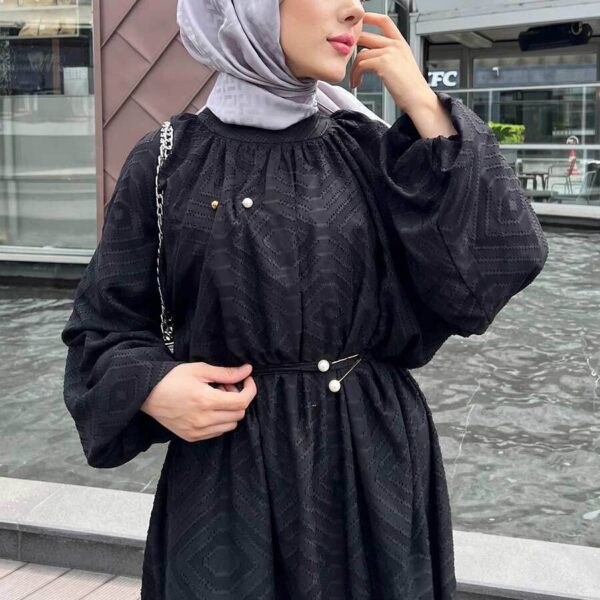 فستان حجاب أسود منقوش 14291s