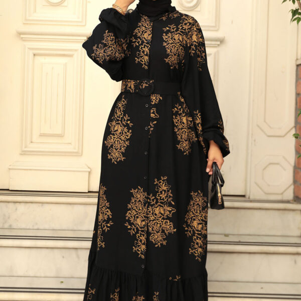 فستان حجاب أسود منقوش 19481s