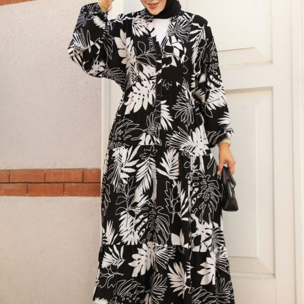 فستان حجاب أسود منقوش 23582s