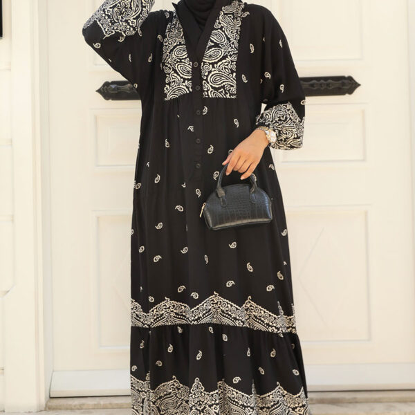 فستان حجاب أسود منقوش 51751s