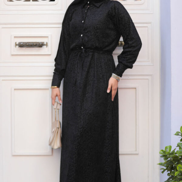 فستان حجاب أسود منقوش 92691s