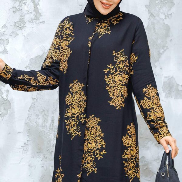 سترة حجاب سوداء منقوشة 11720s
