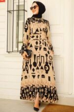 فستان حجاب من المنك منقوش 35202v - صورة من 3