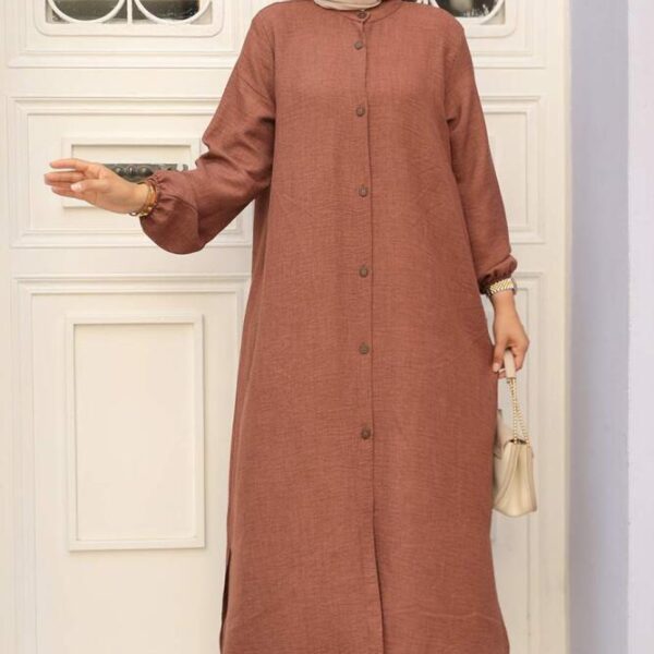 بدلة حجاب بنية مزدوجة بأزرار 19017kh