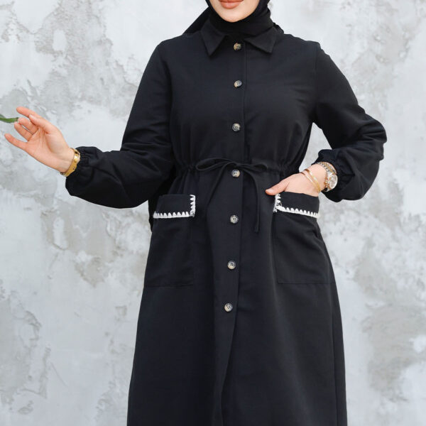 معطف حجاب أسود بأزرار 91781s