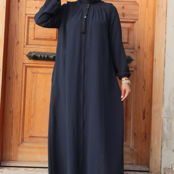 عباية حجاب باللون الأزرق الداكن بسحاب 60971l