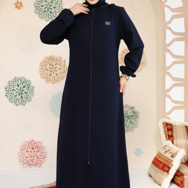 عباية حجاب باللون الأزرق الداكن بسحاب 61362l