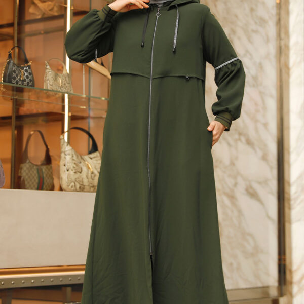 عباية حجاب كاكي بغطاء للرأس 62602hk