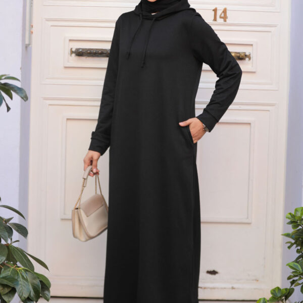 فستان حجاب أسود بغطاء للرأس 50421s
