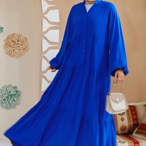 فستان حجاب ساكس أزرق مطوي 20612sx