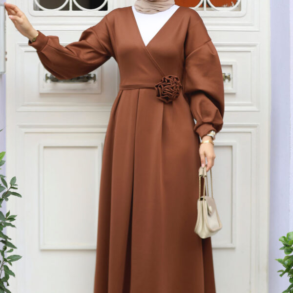 فستان حجاب بني بحزام 61471kh