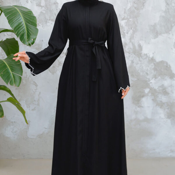 عباية حجاب سوداء بحزام 29125s
