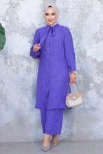 بدلة حجاب أرجوانية مزدوجة بأكمام مطوية 51991mor - صورة من 4