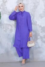 بدلة حجاب أرجوانية مزدوجة بأكمام مطوية 51991mor