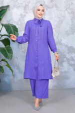 بدلة حجاب أرجوانية مزدوجة بأكمام مطوية 51991mor - صورة من 2