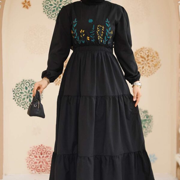 فستان حجاب أسود منقوش بالتطريز 7063s