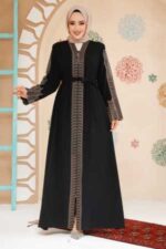 عباية حجاب سوداء مطرزة 29114s - صورة من 3