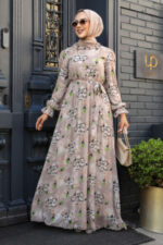 نيفا ستايل - فستان حجاب بيج منقوش بالزهور 29710 بيج - صورة من 3