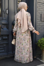نيفا ستايل - فستان حجاب بيج منقوش بالزهور 29710 بيج - صورة من 2