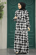 نيفا ستايل - فستان حجاب أسود منقوش 89741s