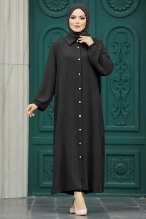 نيفا ستايل - بدلة حجاب سوداء بأزرار مزدوجة 10101s