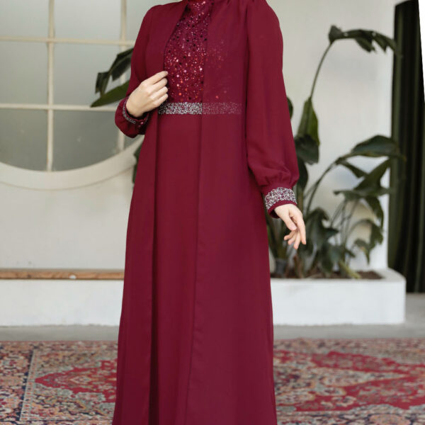 فستان سهرة كيب بورجوندي للحجاب 25876br