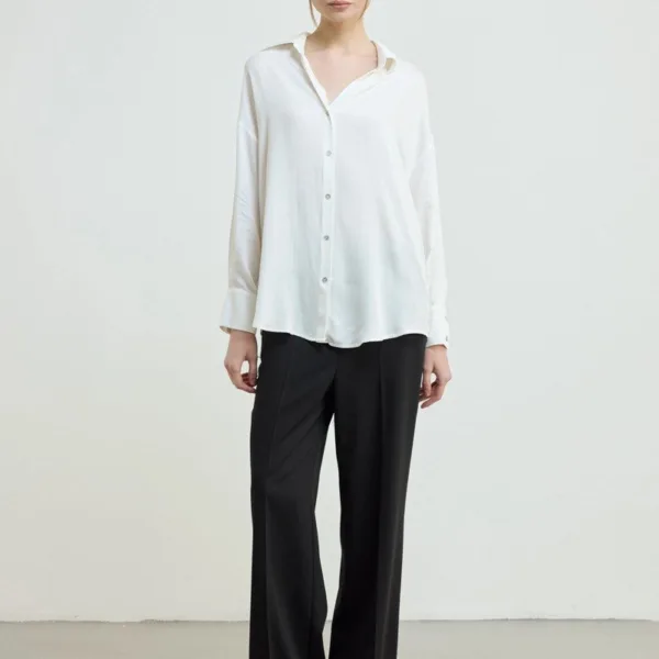 قميص فيسكوز بقصة مريحة - أبيض