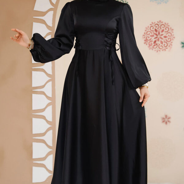 فستان سهرة حجاب - كم بالون فستان سهرة حجاب ساتان أسود 61501s