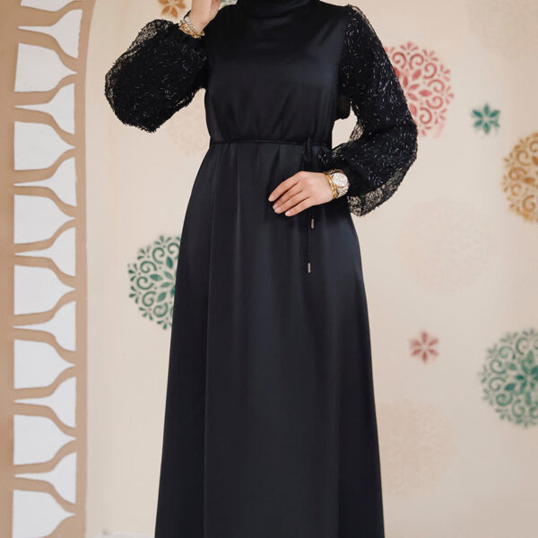 فستان سهرة حجاب - كم بالون فستان سهرة حجاب أسود 61671s