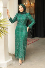 فستان سهرة حجاب - فستان سهرة حجاب أخضر مطرز 52052y - صورة من 2