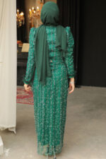فستان سهرة حجاب - فستان سهرة حجاب أخضر مطرز 52052y - صورة من 3