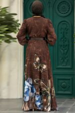 فستان سهرة حجاب - فستان سهرة حجاب بني منقوش 39211kh - صورة من 2