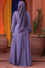 فستان سهرة للحجاب - أرجواني فستان سهرة للحجاب مع تفاصيل ثنيات 4448lıla