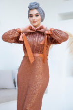 فستان سهرة حجاب - فستان سهرة حجاب بلاط بلاط مطرز 4667krmt