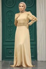 فستان سهرة حجاب - فستان سهرة حجاب ستان بسكويت 4171bs
