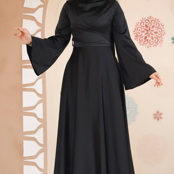 فستان سهرة حجاب - فستان سهرة حجاب ساتان أسود 6157s