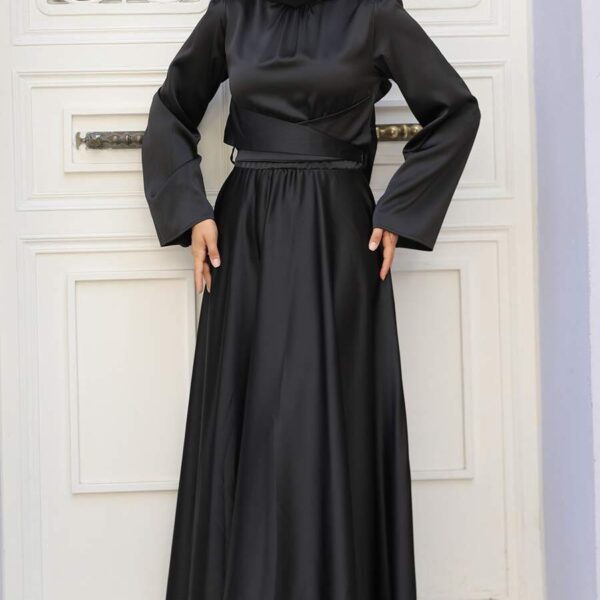 فستان سهرة حجاب - فستان سهرة حجاب ستان أسود 6105s